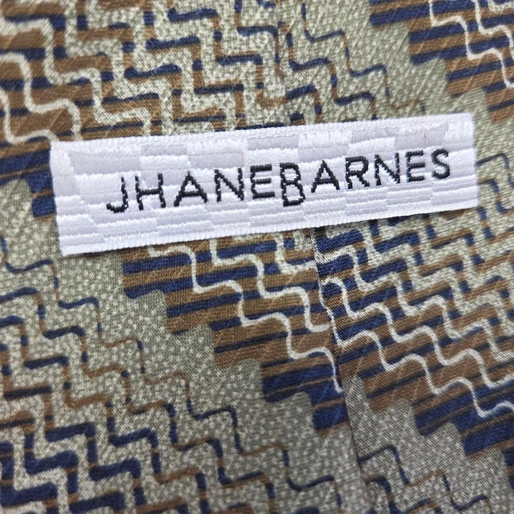 Jhane‎ Barnes Silk Necktie Brown Blue Zig Zag Pattern Business Career Tie Japan
